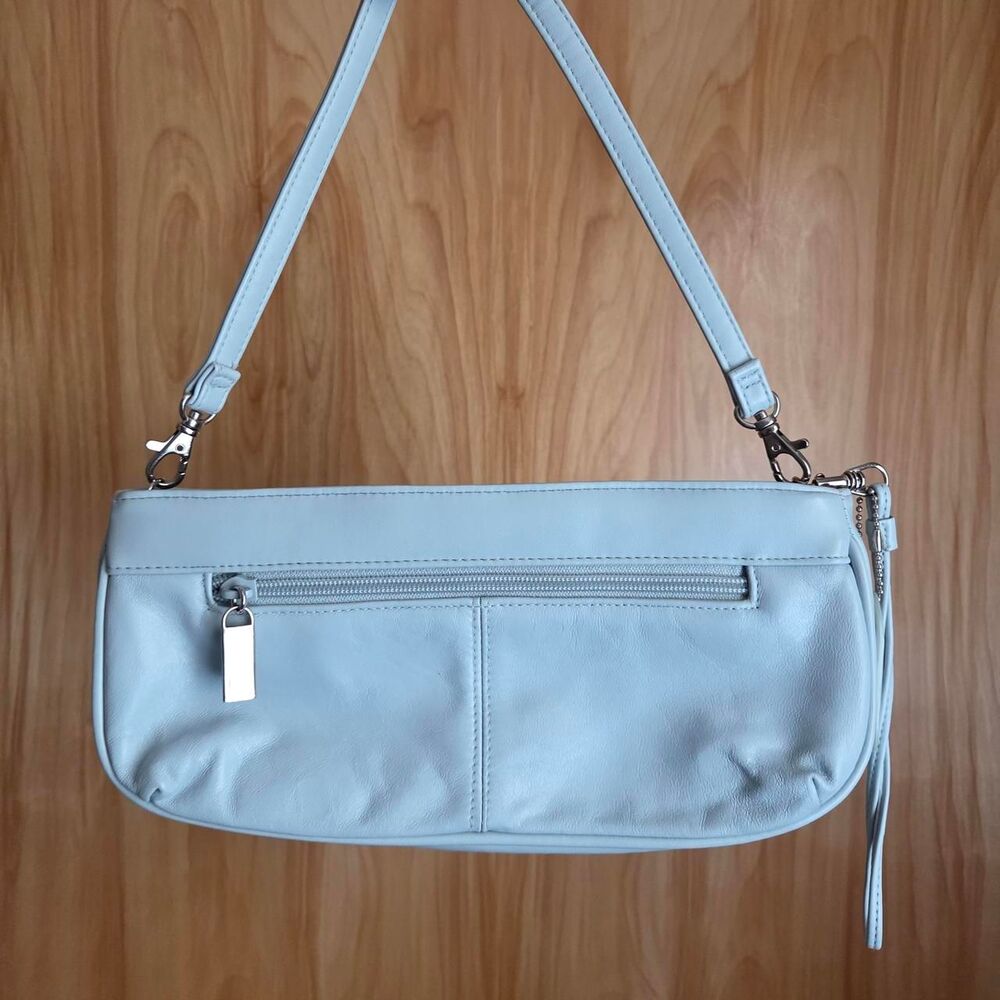 vintage y2k light baby blue genuine leather baguette bag purse